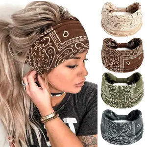 Boho Headbands for Women  Paisley Wide Hairbands Large  Headwrap Elastic Non Slip Workout   Band Knotted Thick Turban Cotton Bandanas for Hair Accessories 4 count