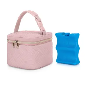 Breastmilk Cooler Bag with Ice Pack Fits 4 Baby Bottles up to 5 Ounce, Insulated Baby Bottle Bag for Nursing Moms Daycare or Travel, Easily Attaches to Stroller, Pink (Patent Design)