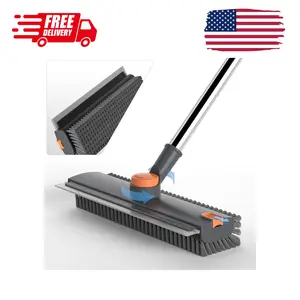 Scrub Brush with Long Handle, Floor Scrub Brush Squeegee Broom