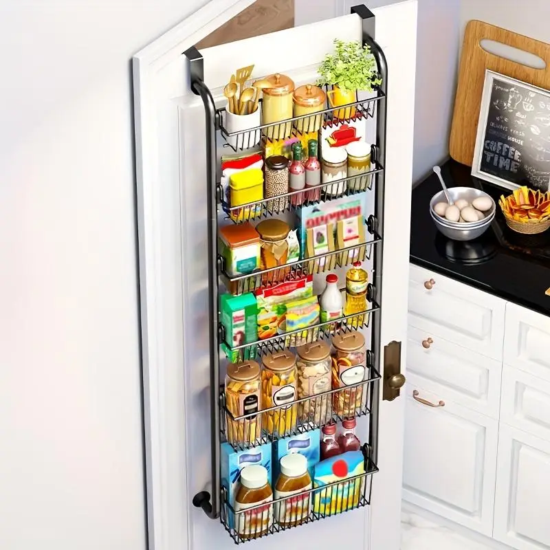 Over the Door Rack Shelf, 1 Piece Durable Spice Holder, Heavy Duty Metal Hanging Storage Rack for Kitchen