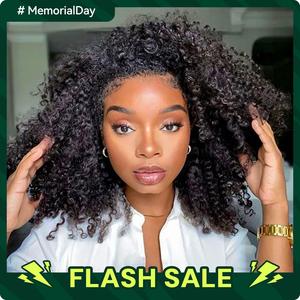 3 In 1 Wear Go Half Wigs Afro Curly Human Hair Glueless Wigs For Women 250% Density With Natural Hairline 100% Human Hair Wigs With Drawstring #Summervibes