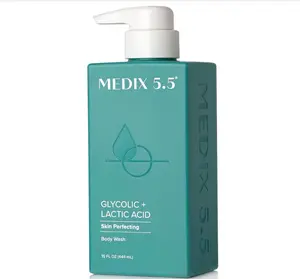 Medix 5.5 Glycolic Acid + Lactic Acid Exfoliating Body Wash Gel | KP Bump Eraser | AHA Exfoliant Skin Care Body Cleanser | Keratosis Pilaris & Acne | Anti Aging AHA Foaming Body & Face Wash, 15 Fl Oz