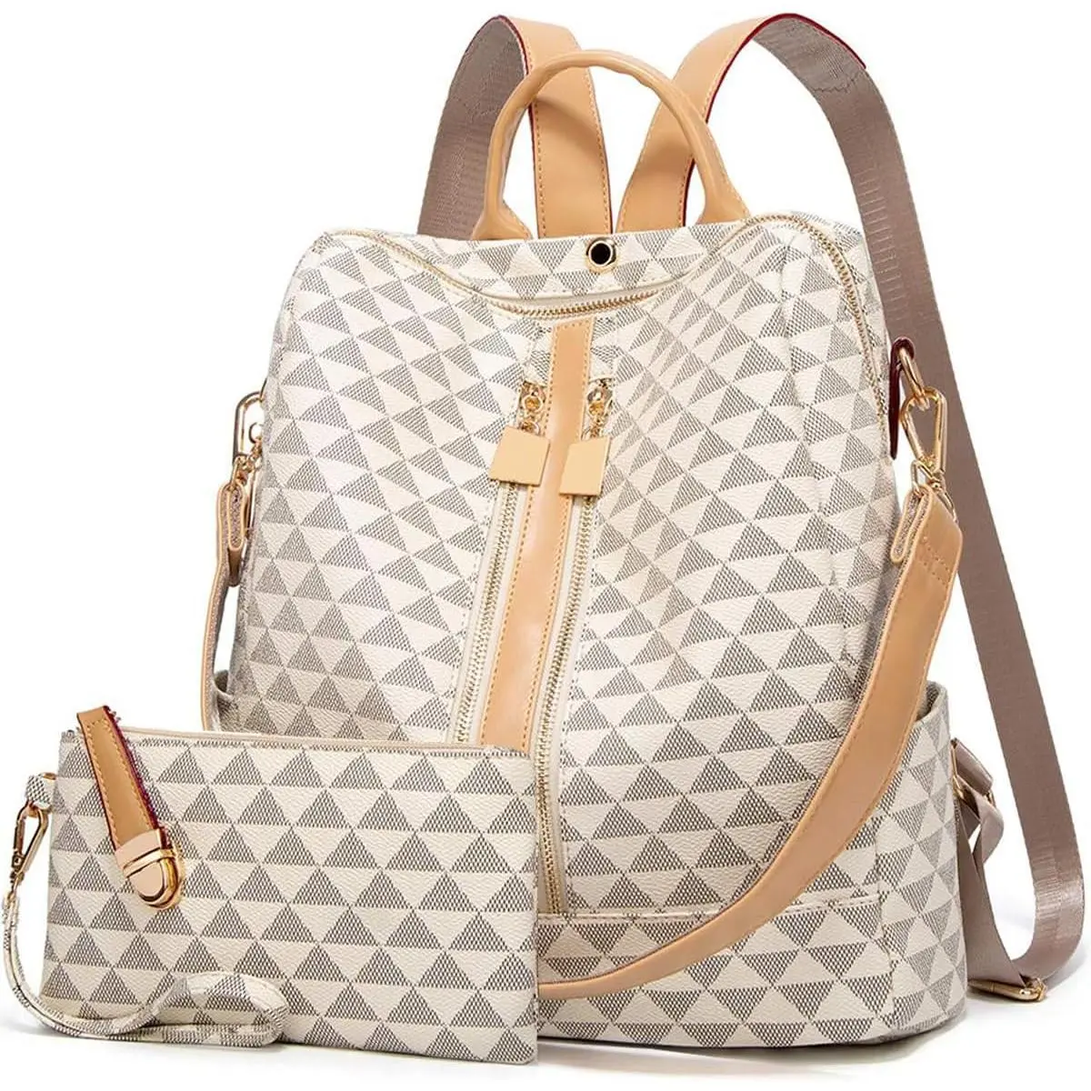 Women's Stylish PU Leather Convertible Backpack Purse | 2-in-1 Travel Bag & Handbag Set 2 Piece