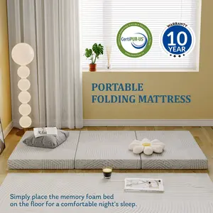 MLILY Ego 4 inch Tri Folding Memory Foam Mattress, Single Size Portable Guest Bed