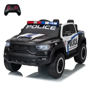 Ride On Pickup Car for Big Kids,Electric Ride On Police Car w/Remote Control, Ride on Truck with Soft Start, Music, Spring Suspension & LED Lights,Truck Bed Storage-Black+White