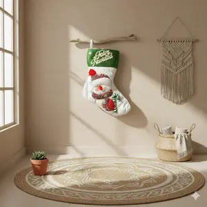 Handmade Snowman Christmas Stocking 18" (Green &amp; White)