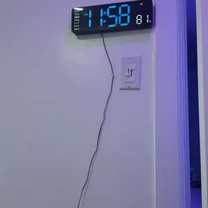 Digital Wall Clock with Large Display and Remote Control, LED Alarm Clock with Date, Week, Temperature, Humidity, Auto DST, Countdown - Multifunctional Alarm Clock for Living Room, Bedroom, Classroom, Office, Home Goods, Digital Clock Decor (Blue)