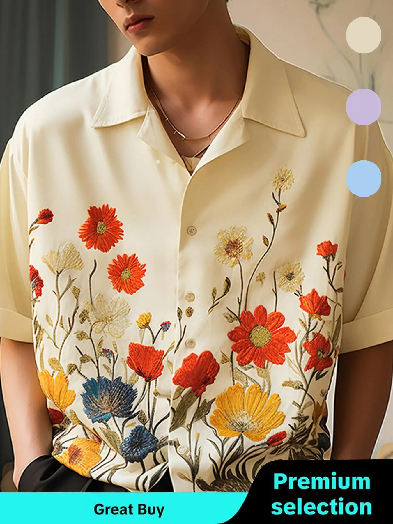 INCERUN Mens Short Sleeve Floral Printed Holiday Beach Blouse Loose Tops T Shirt