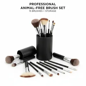 15 Professional Makeup Brushes Set Animal Hair Real Fur Cosmetic Tools for Makeup Artists & Schools Complete Kit