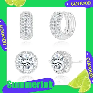 KINHOPI Earrings for Men - 2 Pairs 14K Gold/Silver-Plated Cubic Zirconia Round/Square Stud with Huggie Hoop Earrings Set for Women, Mens Hypoallergenic Cartilage Earring Studs for Sensitive Ear summervibes