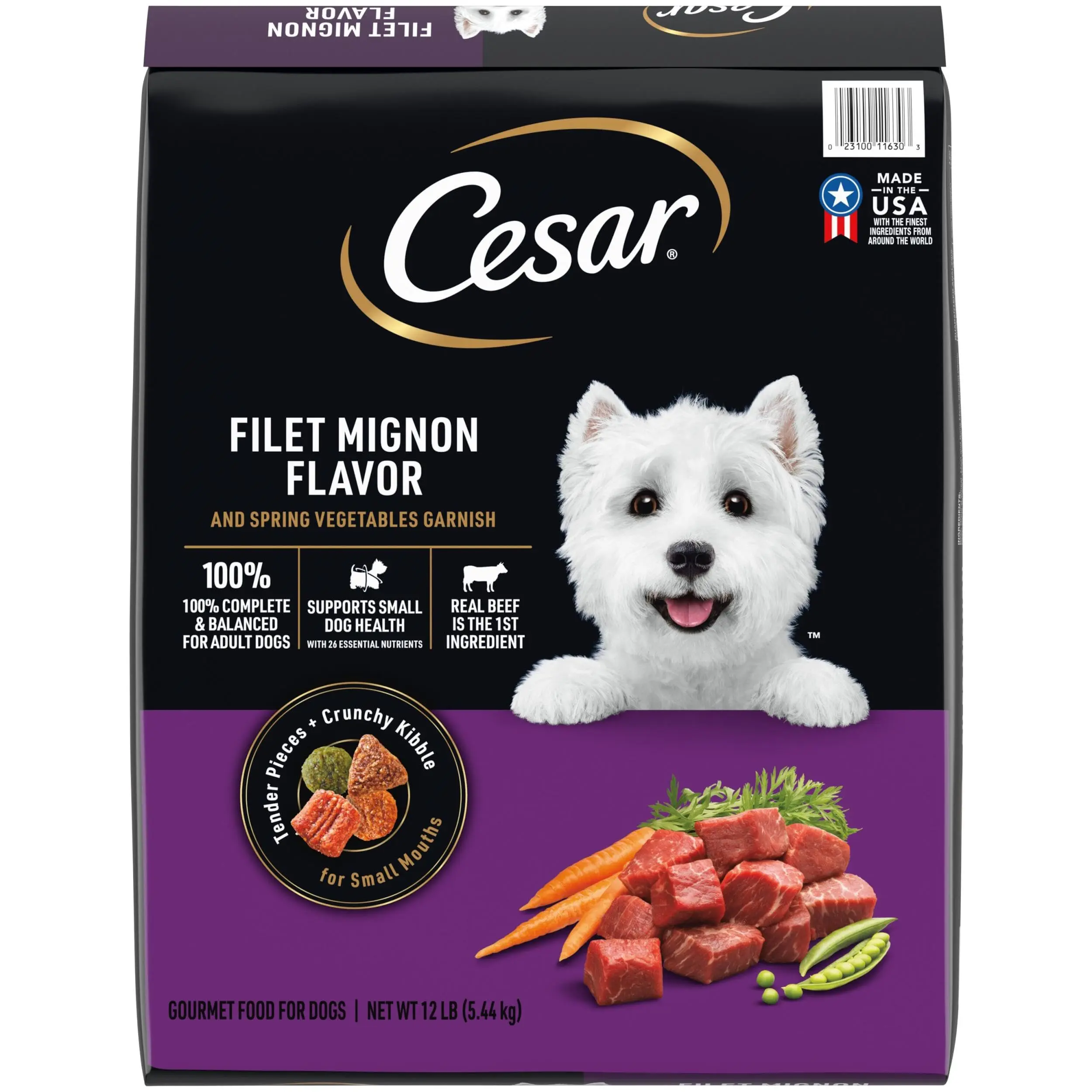 Small Breed Adult Dry Dog Food - Real Beef, Filet Mignon Flavor, Spring Vegetables, Crunchy Kibble, 12 lb Bag - 100% Complete & Balanced, 26 Essential Nutrients, Dental Care for Plaque Buildup