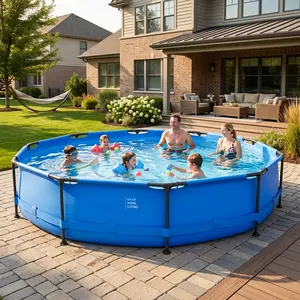 12FT Above Ground Pool with Sturdy Blue Iron Frame - Round Compact Design for Small Backyard & Patio