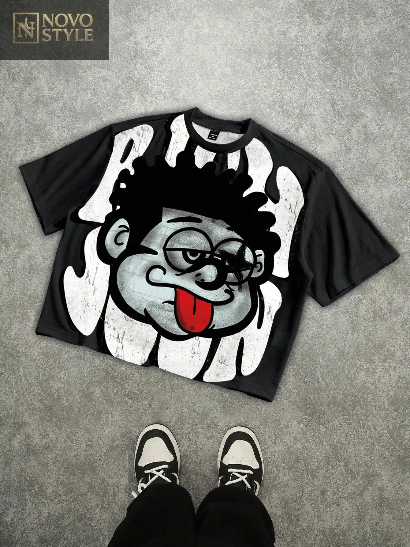 Novo Style Men's Street Loose Distressed Quirky Oversized Graphic