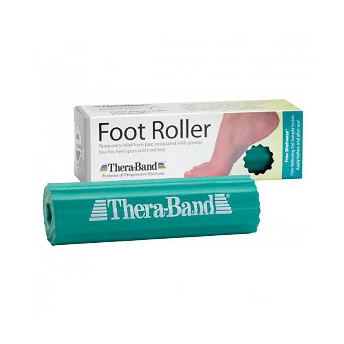 Unisex Theraband Green Foot Foam Roller - Compact Fit, 5x2x2 in Cooling Natural Latex Hollow Core, Ridged Shape for Foot Massage & Balance Training, Foam Rollers