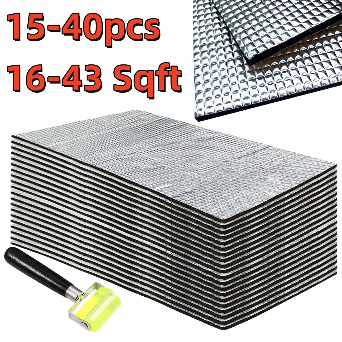 Universal Car Heat & Sound Deadening Insulation Mat Set (15-40pcs, 16-43 Sqft) - 16"x10" 275 Mil High Temperature Resistant Auto Accessory for Hood, Engine, Trunk