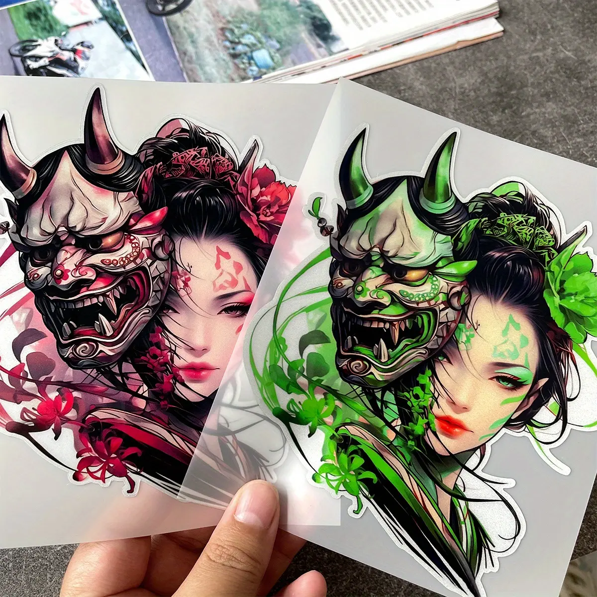 JDM Geisha Reflective Motorcycle Stickers Motorcycle Scooter Body Windshield Fuel Tank Helmet Vinyl Decal Accessories, Motorcycle Pattern and Design, Scooter Personalized Jdm Style Motorcycle Enthusiasts, Bicycle Modification