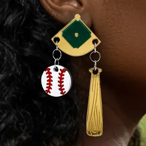 Slugger of the Year Earrings, Baseball Jewelry, Baseball, Bat, and Diamond Dangle Earrings, 