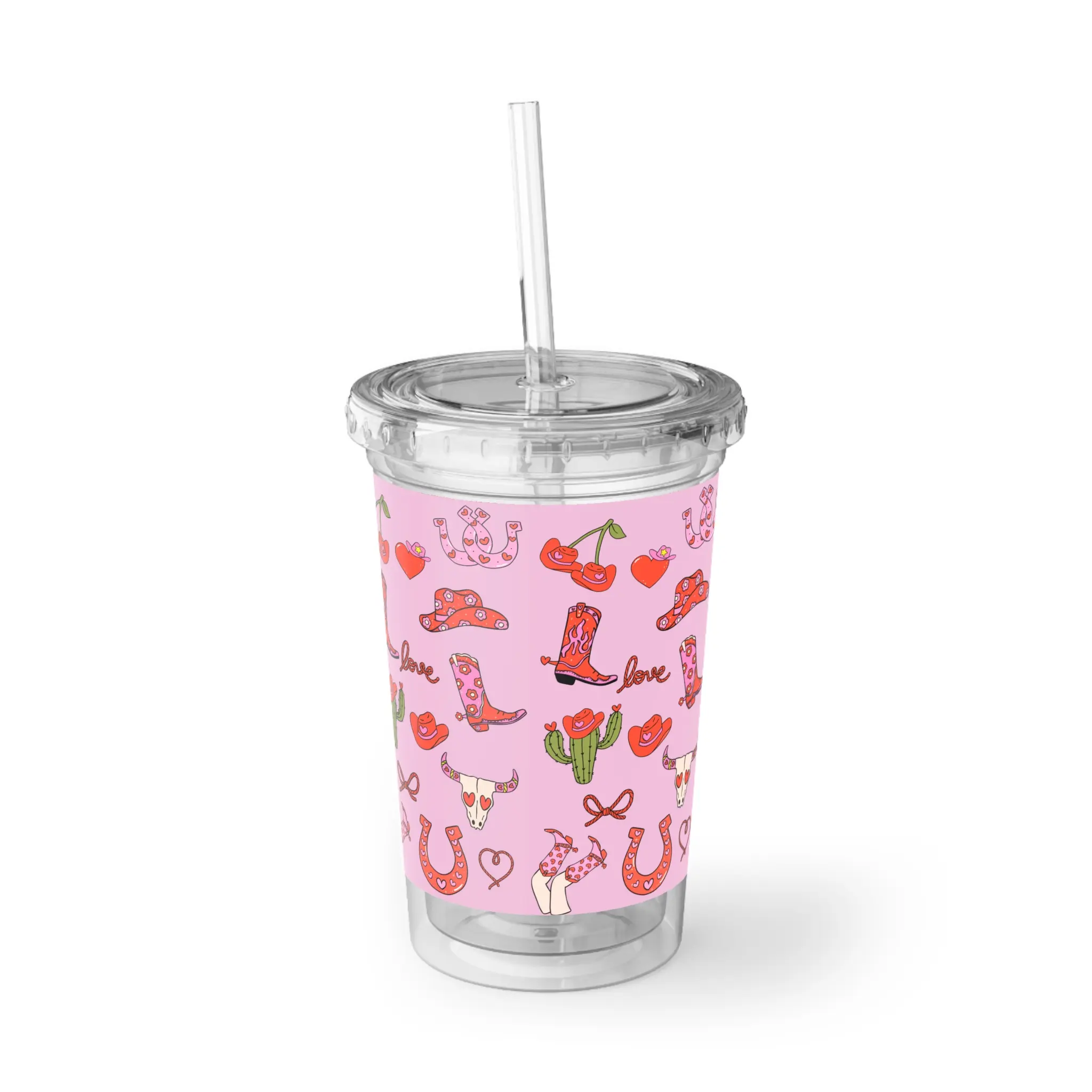 Cute Cowgirl Acrylic Travel Cup, Love Themed Drinkware, Fun Cowgirl Cup, Unique Gift for Her, Pink Drink Cup for Events