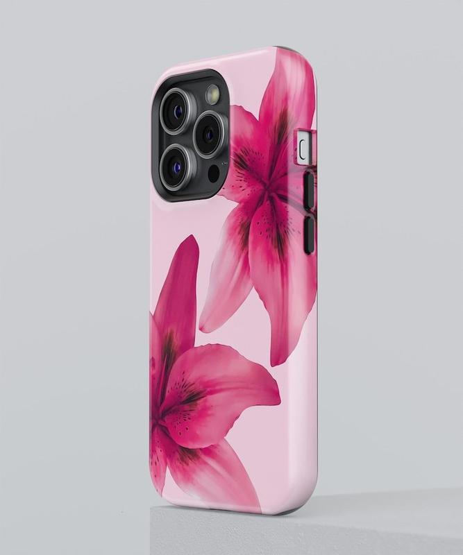 TIGER LILY Tough Designer Case – Pink Flower Phone Case | iPhone 11 12 13 14 15 16 X XR XS Pro Max Plus