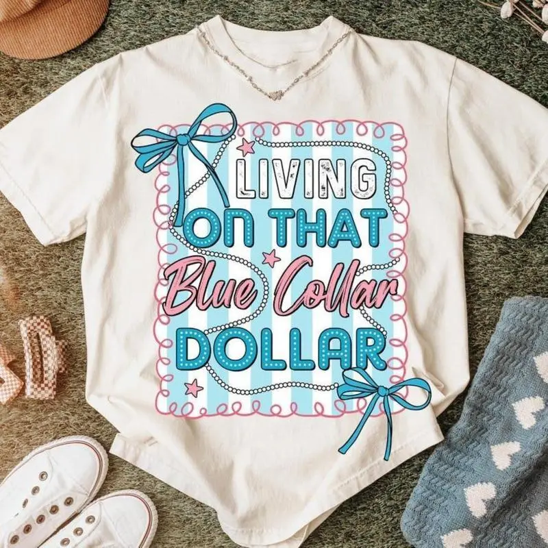 Men's Soft Cotton Short-Sleeve T-Shirt - Blue Collar Dollar Print, Preppy Country, Patriotic Coquette Design, Working Class Sublimation Casual Menswear Tee