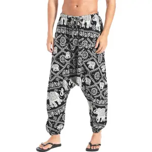 AITFINEISM Men's Aladdin Style Harem Pants with Drawstring, Loose Fit Drop Crotch Trousers for Comfort and Style