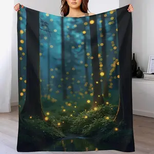 Flannel Blanket | Fireflies Night Flannel Blanket Fuzzy Comfy Throw Blankets For Bed Couch Sofa Soft Cozy | Gift Blanket / All Season