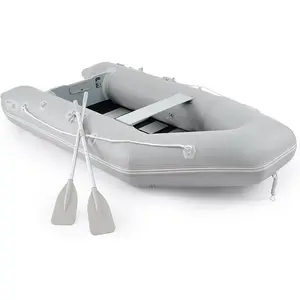 10ft Inflatable Dinghy Boat for 4 Adults, 990lb Capacity Heavy-Duty PVC Raft with Aluminum Floor & Oars, Motor Mount, Kayak-Style Tender for Fishing, Rescue & Water Sports