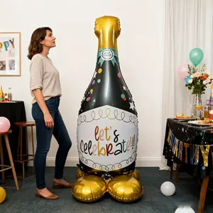 64 Inch Large Standing Champagne Bottle Foil Balloon 1PC with Wide Base for Oktoberfest Birthday Wedding Engagement Bachelor Party Anniversary Holiday Decor Christmas Indoor Decoration