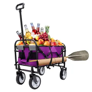 Hardware Collapsible Foldable Wagon Cart with strapping system Beach Wagon , Utility Cart , Utility Wagon Grocery Cart for Camping Shopping Sports Gardeing Fishing Supports 225lbs  All-Terrain Wheels purple