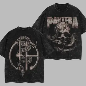 [$$$MANLIFE] Pantera Retro Unisex Acid Washed Hoodie T-Shirt – 90s Records Rock Cotton Washed Tee, Groove Metal Rock Band Washed Shirt, Oversized Vintage Tee, Heavy Metal Merch, Gift for Rock Fans ZMX