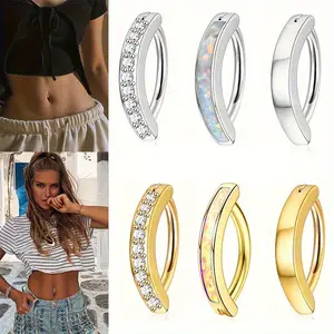 3Pcs 14G Clicker Belly Button Ring for Women -  Cute CZ Opal Small Hoop, Simple Reverse Navel Piercing Jewelry, Fashionable and Delicate for Unisex Daily Wear