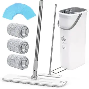 Hands-Free Squeeze Mop & Bucket Set / Wringer | 3 Reusable Microfiber Pads | Multi-Surface Floor Cleaner for Wood, Laminate, Tile, Vinyl | Wet & Dry Cleaning System