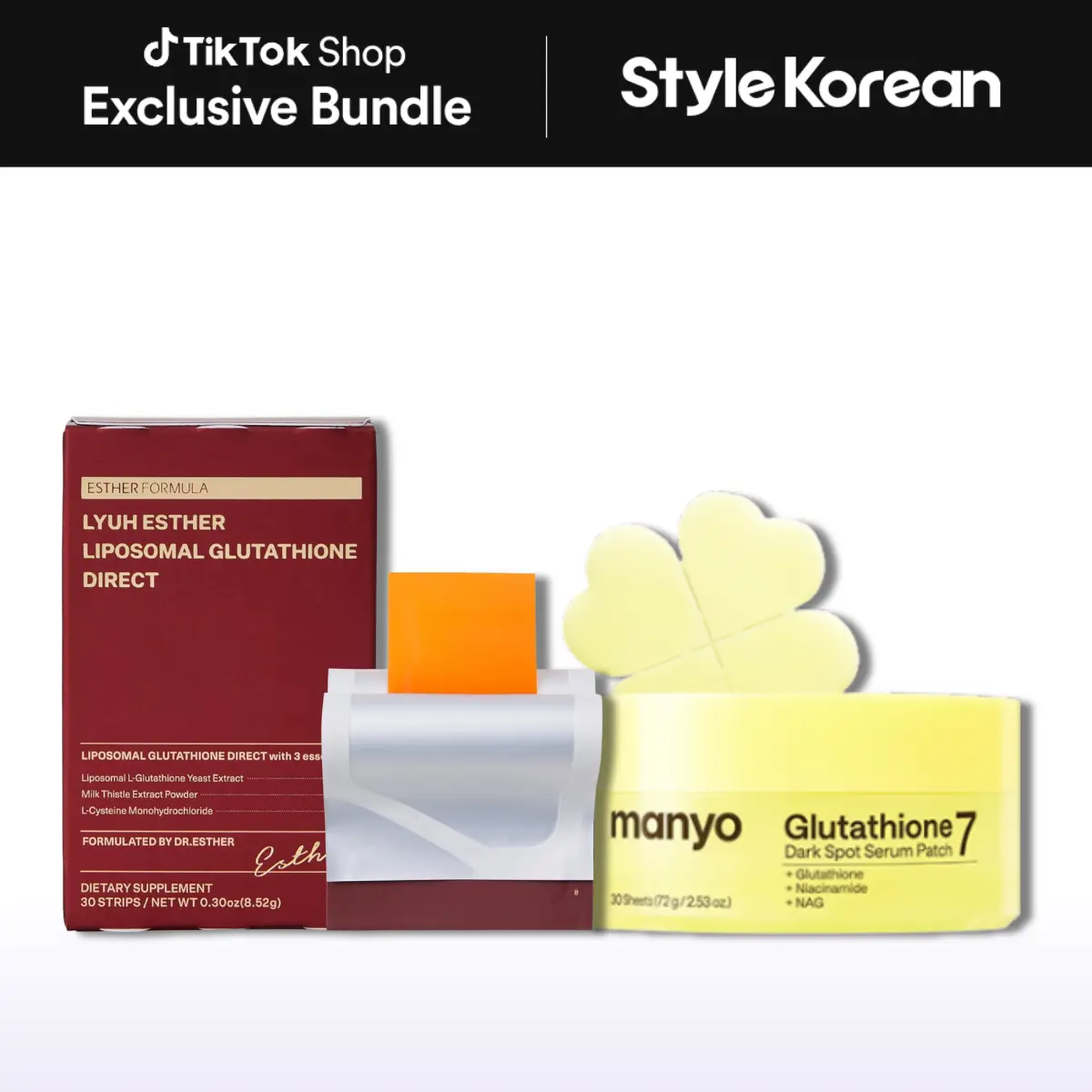 [StyleKorean] Glutathione Glow Booster Duo | Manyo 7 Dark Spot Patch & Esther Formula Liposomal Strips
