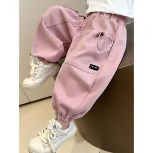 Girls' Casual Harem Pants - Elastic Waistband with Faux Drawstring, Loose Fit Long Pants for Spring & Fall, Solid Color Comfortable Playwear for Toddlers & Young Kids, Perfect for Outdoor Activities, Pants for Girls, Youngsters'S Clothing, Trendy Youngste