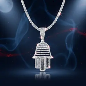 Iced Hamsa Hand Moissanite Pendant - GRA Certified