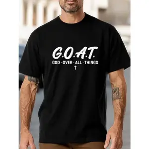 Men's GOAT Graphic T-Shirt - Christian Faith Apparel with GOD - ALL THINGS Cross Design - Heavyweight 100% Cotton Tee - Regular Fit Shirt for Church, Gym, Casual Attire - Plus Sizes S-3XL - Machine Washable Black Religious Shirt, Gym Apparel, Bold Stateme