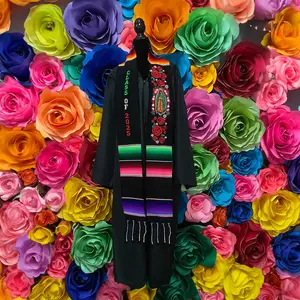 Mexican Graduation Stole Virgin Of Guadalupe With Roses 3D Puff Class Of 2025 Tricolor Unique Design Culturally Significant Celebrate Achievements