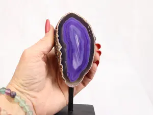 Purple Agate Geode Half on Metal Stand