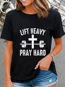 100% Cotton Lift Heavy Pray Hard Gym Workout Funny T-Shirt