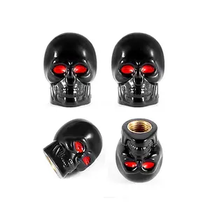 Skull Design Car Tire Valve Stem Cover, 4 Counts Universal Fit Car Tire Valve Stem Cap, Motorcycle, SUV, Truck, and Bicycle, Effortless Installation, Car Exterior Protection & Decoration Accessories, Car Parts, Halloween, Protects And Decorates