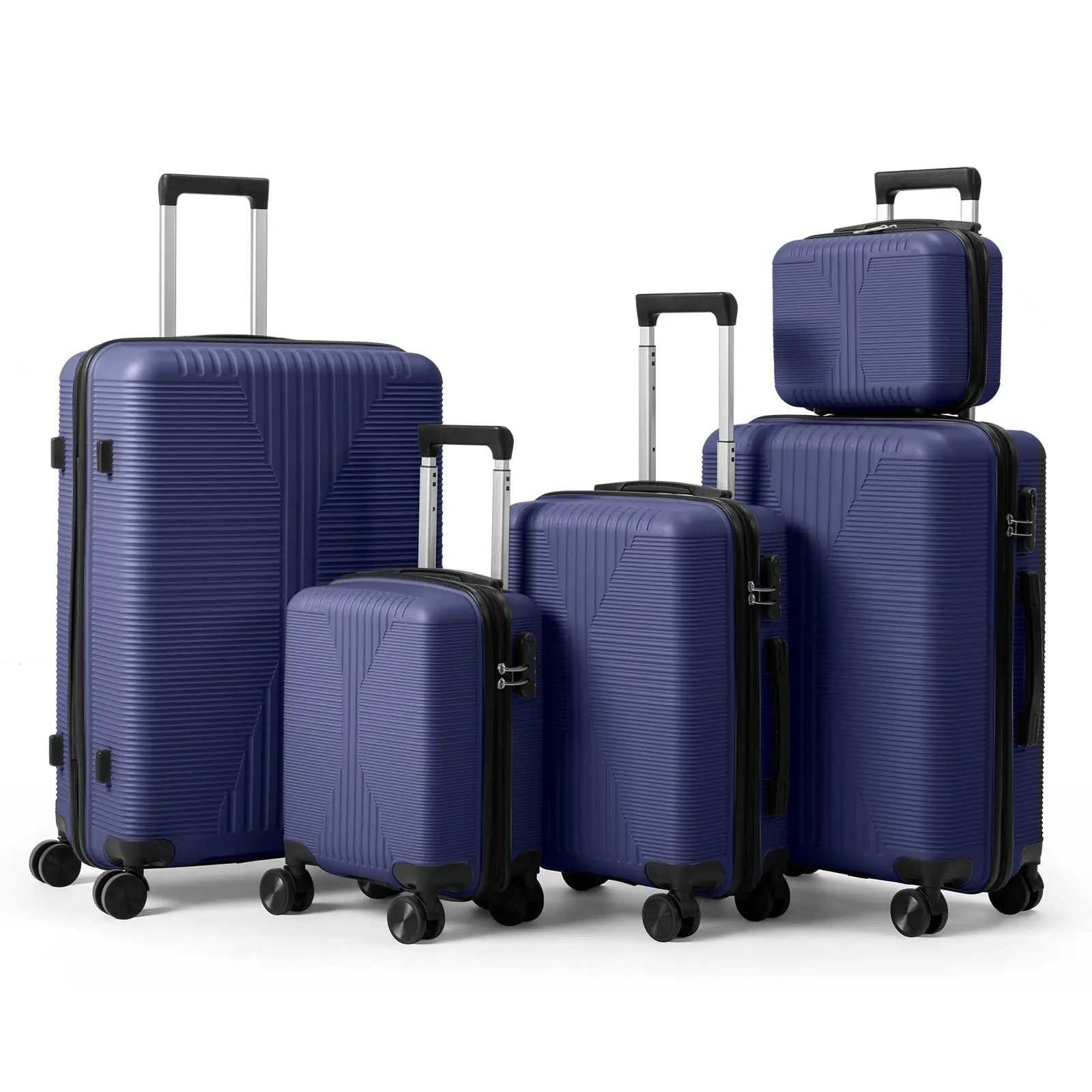 PP Hard Case Luggage Sets 5 Piece, Blue, 12/16/20/24/28" | Built-in Lock & 360° Spinner Wheels - Lightweight, Durable & Scratch-Resistant Hardshell Suitcase Set for Smooth Travel