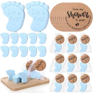 25 Sets Baby Shower Soap Favors for Guests Mini Footprint Handmade Scented Soaps with Thank You Tags Organza Bags for Gender Reveal Party (Blue, It's A Boy)