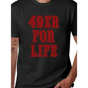 49er for Life Men's Black Cotton T-Shirt - Casual Crew Neck, Short Sleeve with Bold Red & White Graphic  Soft & Durable, Machine Washable, Ideal for Daily Wear & Sports