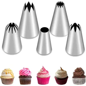 5Pcs Large Piping Tips Set Stainless Steel Frosting Tips Cake Decorating Tips for Cupcakes Cakes Cookies Decorating