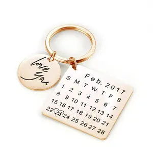 DIY Custom Engraving Date Keychain Lovers Keychain Calendar Birthday Valentine's day Anniversary Creative Gifts
