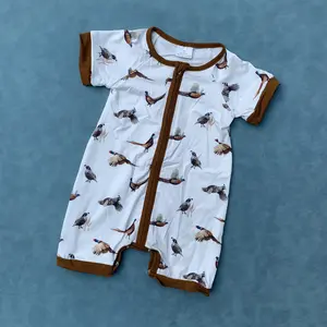 Infant baby boy short sleeve zip romper