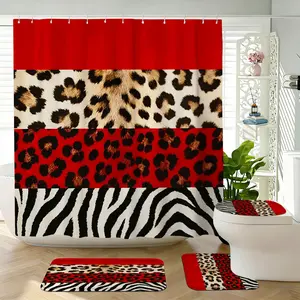 Animal Print Shower Curtain Set, Colors, Leopard Zebra Patterns, Room Decor, Includes Hooks, Non-Slip Mat, Toilet Cover Pad