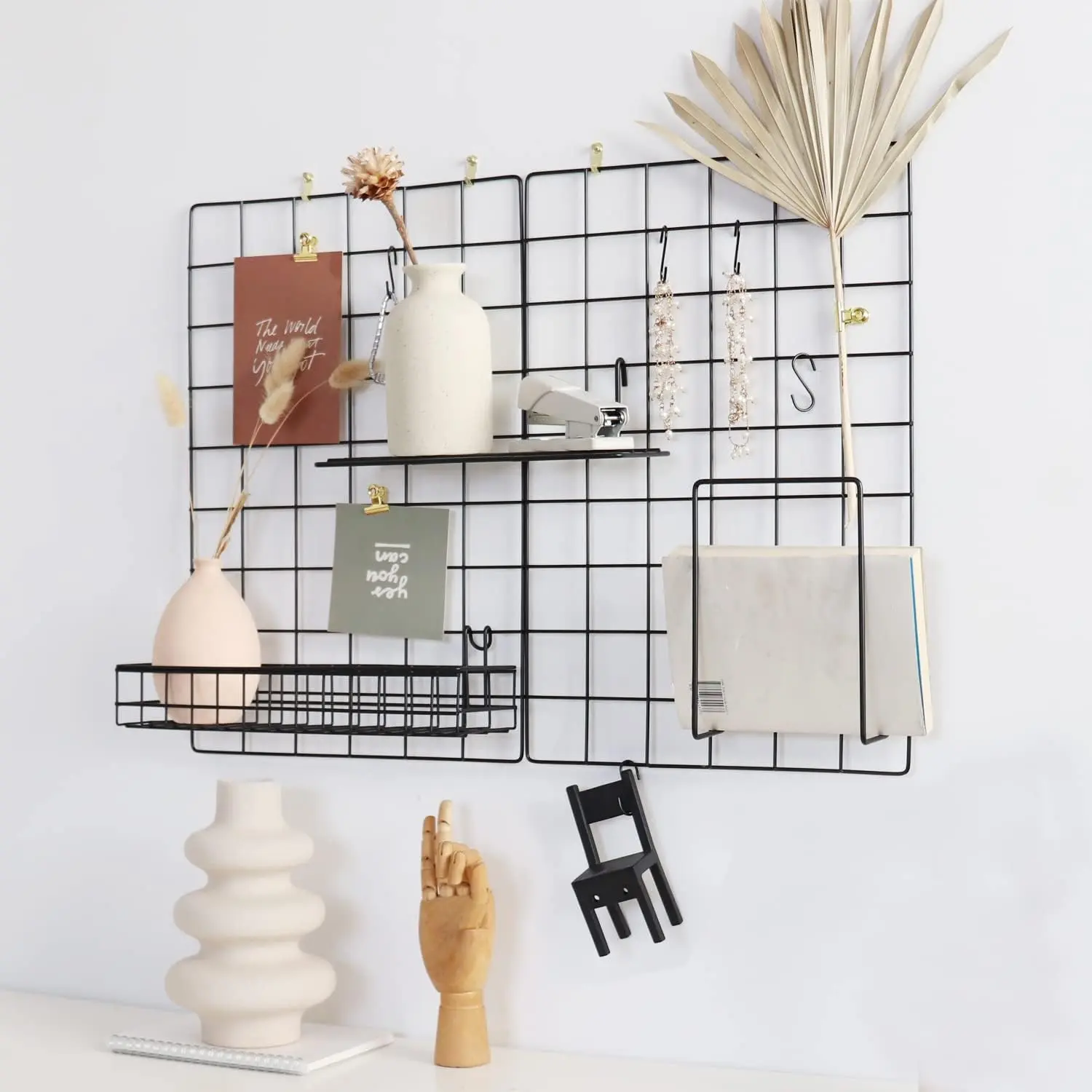 Grid Wall Panel Wire Display Mesh Organizer - Wall Hanging Photo Display Board & Memo Rack for Room & Office Decor