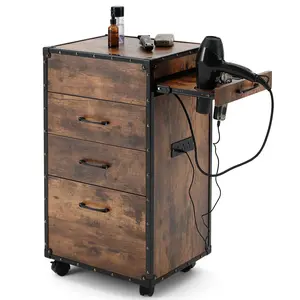 Salon Trolley Cart with Wheels Barber Station Drawers Hair Dryer Holders Storage Cabinet for Barbershop Spa Studio Easy Mobility and Organized Tools