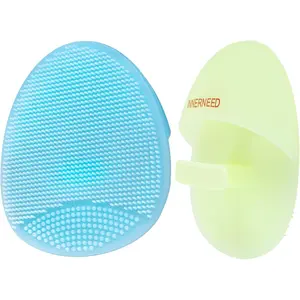 Silicone face scrubber, exfoliating brush manual handheld facial cleansing brush blackhead remover, food-grade soft bristles (dark green + Pink) Skincare Applicator